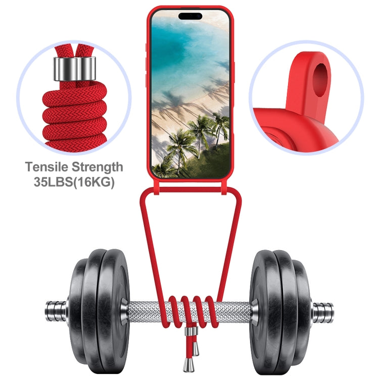 For iPhone 16 Plus Integrated Card Bag Solid Color Liquid Silicone Phone Case with Lanyard(Red) - iPhone 16 Plus Cases by buy2fix | Online Shopping UK | buy2fix