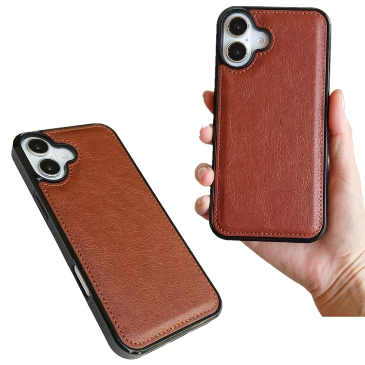 For iPhone 16 Plus Cowhide Texture Back Cover Phone Case(Brown) - iPhone 16 Plus Cases by buy2fix | Online Shopping UK | buy2fix