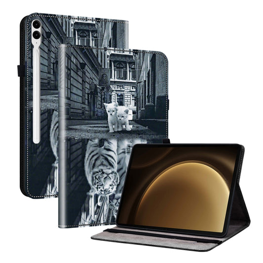 For Samsung Galaxy Tab S9+ / S9 FE+ Crystal Texture Painted Leather Tablet Case(Cat Reflection Tiger) - Galaxy Tab S9+ Cases by buy2fix | Online Shopping UK | buy2fix