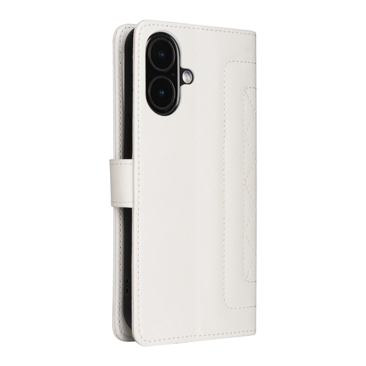 For iPhone 16 Plus Diamond Lattice Leather Flip Phone Case(White) - iPhone 16 Plus Cases by buy2fix | Online Shopping UK | buy2fix