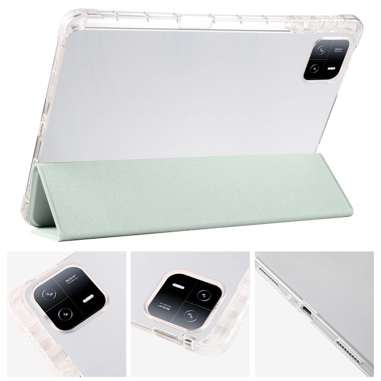 For iPad Air 11 2024 3-fold Clear TPU Smart Leather Tablet Case with Pen Slot(Light Green) - iPad Air 11 2024 Cases by buy2fix | Online Shopping UK | buy2fix