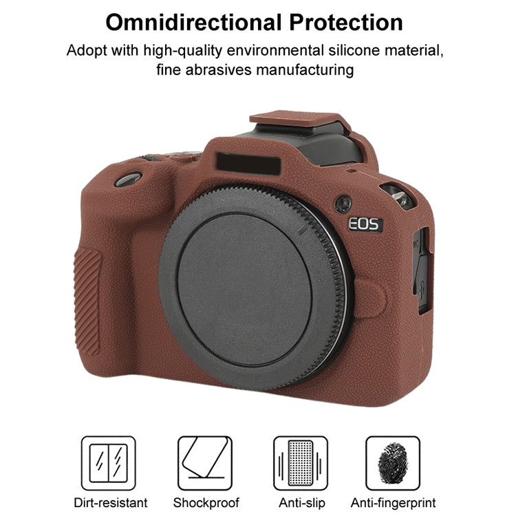 For Canon EOS R100 Litchi Texture Soft Silicone Protective Case(Coffee) - Protective Case by buy2fix | Online Shopping UK | buy2fix