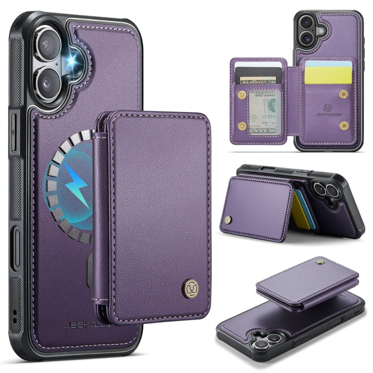 For iPhone 16 Plus JEEHOOD J05 Business Magnetic Style RFID Leather Phone Case(Purple) - iPhone 16 Plus Cases by JEEHOOD | Online Shopping UK | buy2fix