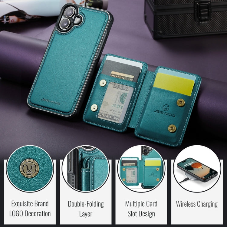 For iPhone 16 JEEHOOD J05 Business Magnetic Style RFID Leather Phone Case(Blue Green) - iPhone 16 Cases by JEEHOOD | Online Shopping UK | buy2fix