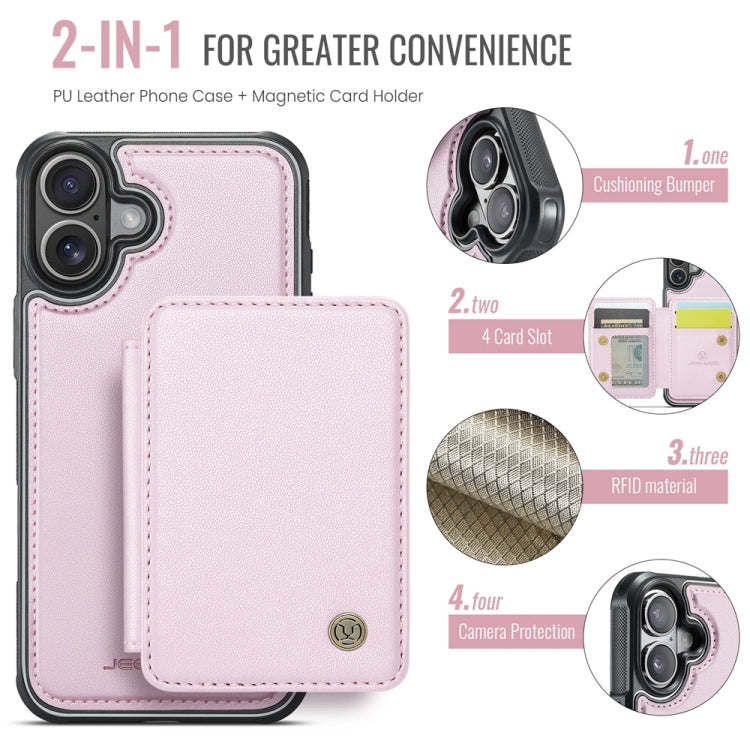 For iPhone 16 JEEHOOD J05 Business Magnetic Style RFID Leather Phone Case(Pink) - iPhone 16 Cases by JEEHOOD | Online Shopping UK | buy2fix