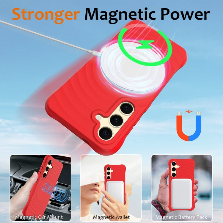 For Samsung Galaxy S24+ 5G Wave Texture MagSafe Magnetic Liquid Silicone Phone Case(Red) - Galaxy S24+ 5G Cases by buy2fix | Online Shopping UK | buy2fix