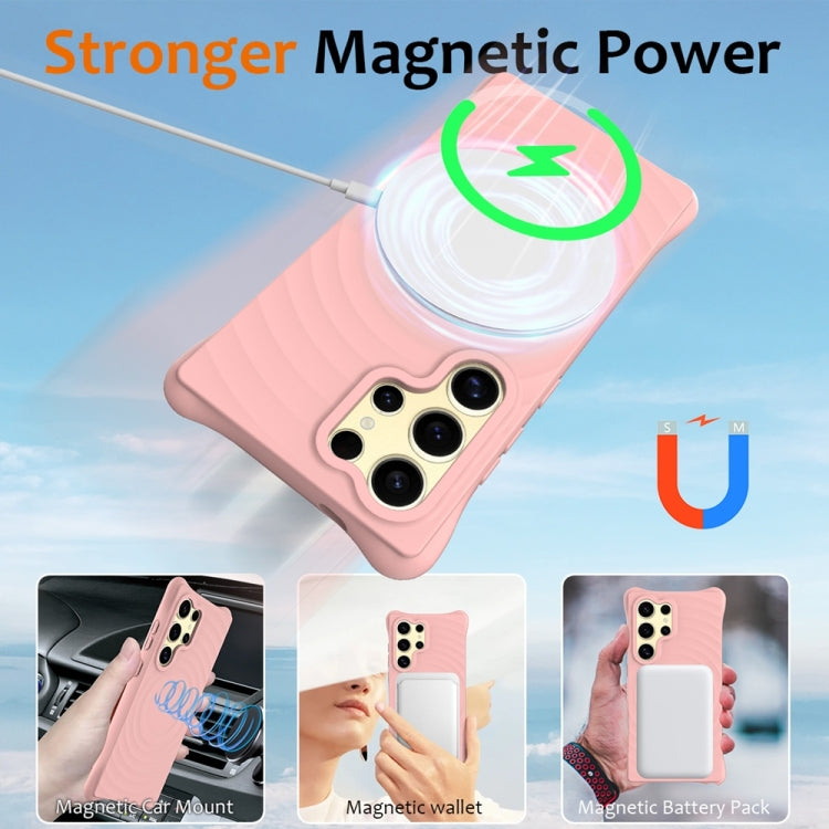 For Samsung Galaxy S25 Ultra 5G Wave Texture MagSafe Magnetic Liquid Silicone Phone Case(Pink) - Galaxy S25 Ultra 5G Cases by buy2fix | Online Shopping UK | buy2fix