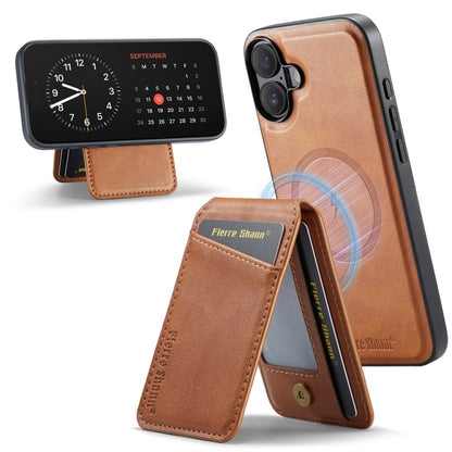 For iPhone 16 Plus Fierre Shann Oil Wax Cow Leather Magnetic Card Holder Phone Case(Brown) - iPhone 16 Plus Cases by FIERRE SHANN | Online Shopping UK | buy2fix