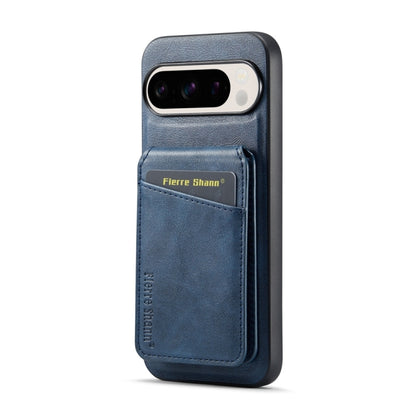 For Google Pixel 9 Pro Fierre Shann Oil Wax Cow Leather Magnetic Card Holder Phone Case(Blue) - Google Cases by FIERRE SHANN | Online Shopping UK | buy2fix