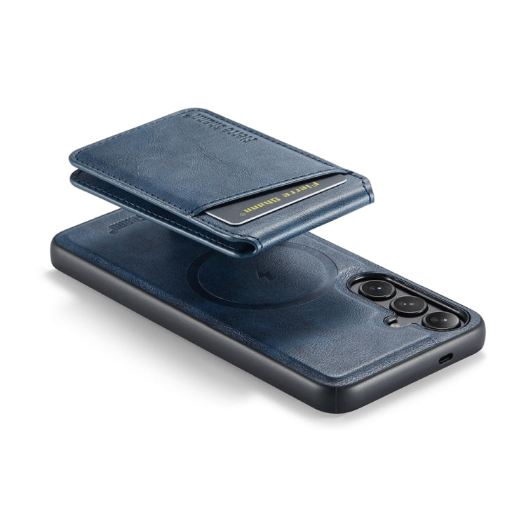 For Samsung Galaxy S24+ 5G Fierre Shann Oil Wax Cow Leather Magnetic Card Holder Phone Case(Blue) - Galaxy S24+ 5G Cases by FIERRE SHANN | Online Shopping UK | buy2fix