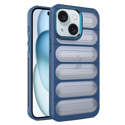 For iPhone 15 Plus Cooling Armor Translucent Mesh Breathable Phone Case(Blue) - iPhone 15 Plus Cases by buy2fix | Online Shopping UK | buy2fix