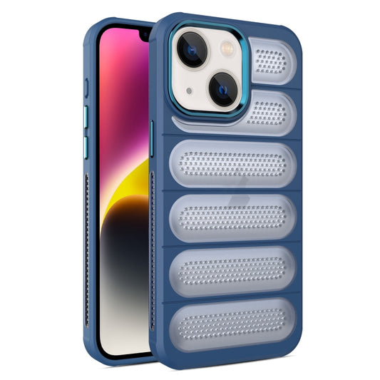 For iPhone 14 Plus Cooling Armor Translucent Mesh Breathable Phone Case(Blue) - iPhone 14 Plus Cases by buy2fix | Online Shopping UK | buy2fix