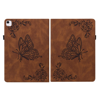 For iPad Air 11 2024 Butterfly Flower Embossed Leather Tablet Case(Brown) - iPad Air 11 2024 Cases by buy2fix | Online Shopping UK | buy2fix