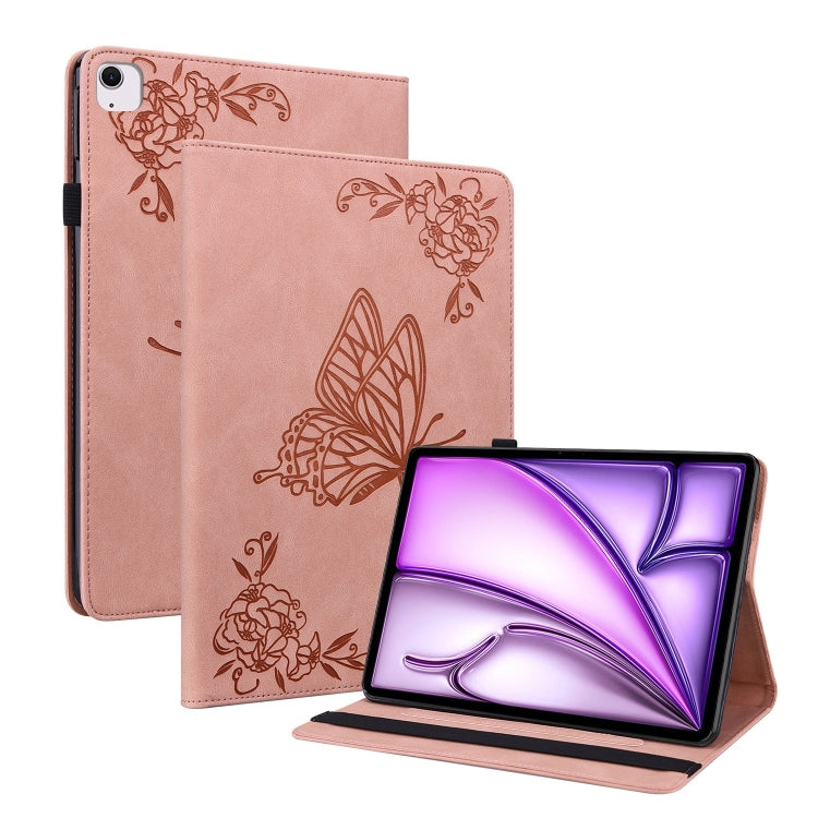 For iPad Air 11 2024 Butterfly Flower Embossed Leather Tablet Case(Rose Gold) - iPad Air 11 2025 / 2024 Cases by buy2fix | Online Shopping UK | buy2fix