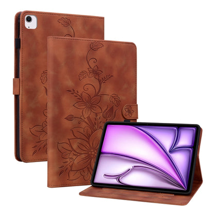 For iPad Air 11 2025 / 2024 Lily Embossed Leather Smart Tablet Case(Brown) - iPad Air 11 2025 / 2024 Cases by buy2fix | Online Shopping UK | buy2fix