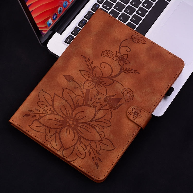 For iPad Air 11 2025 / 2024 Lily Embossed Leather Smart Tablet Case(Brown) - iPad Air 11 2025 / 2024 Cases by buy2fix | Online Shopping UK | buy2fix