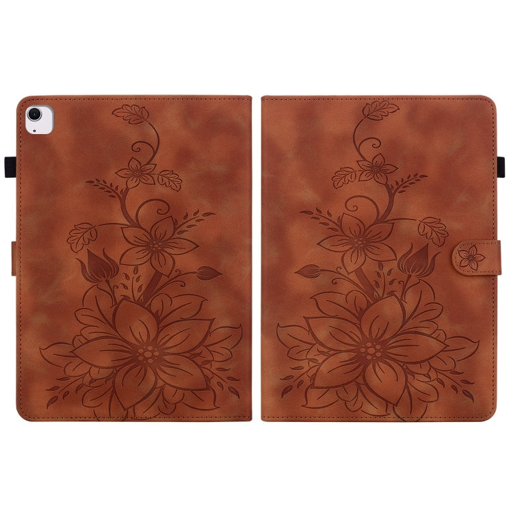 For iPad Air 11 2025 / 2024 Lily Embossed Leather Smart Tablet Case(Brown) - iPad Air 11 2025 / 2024 Cases by buy2fix | Online Shopping UK | buy2fix