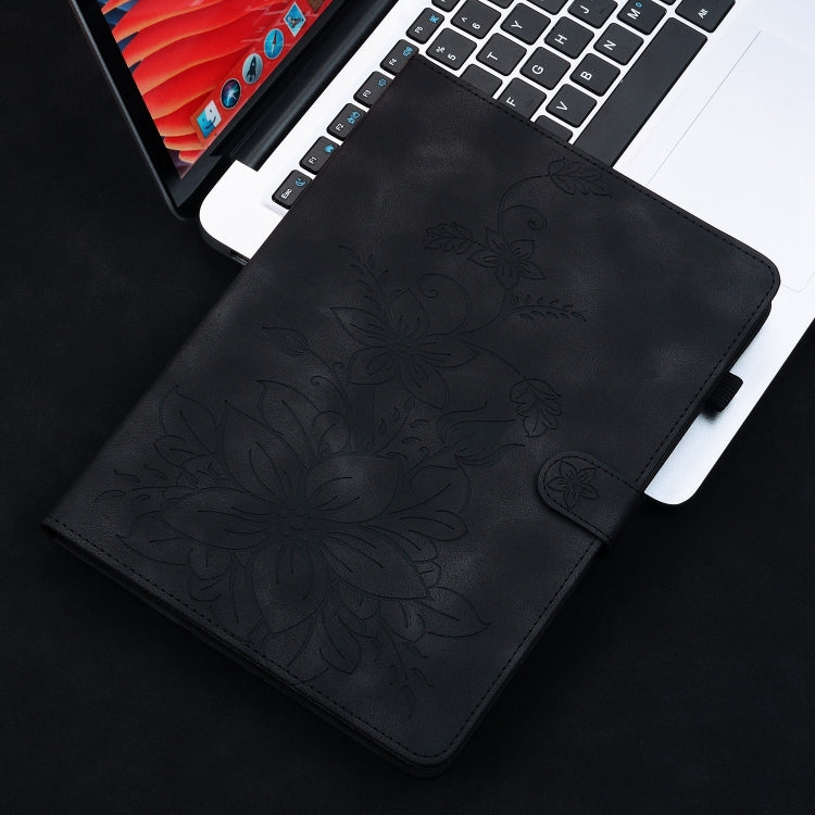 For iPad Air 11 2025 / 2024 Lily Embossed Leather Smart Tablet Case(Black) - iPad Air 11 2025 / 2024 Cases by buy2fix | Online Shopping UK | buy2fix