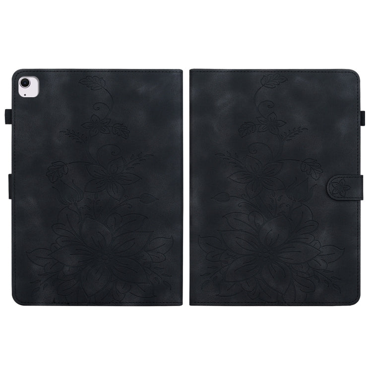 For iPad Air 11 2025 / 2024 Lily Embossed Leather Smart Tablet Case(Black) - iPad Air 11 2025 / 2024 Cases by buy2fix | Online Shopping UK | buy2fix