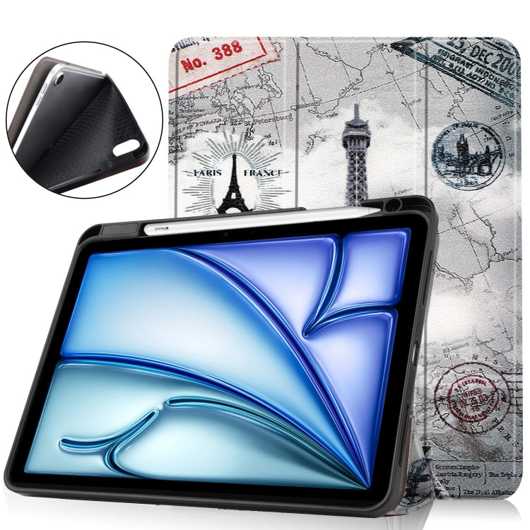 For iPad Air 11 2024 Custer Painted 3-Fold Holder Smart Leather Tablet Case(Eiffel Tower) - iPad Air 11 2024 Cases by buy2fix | Online Shopping UK | buy2fix