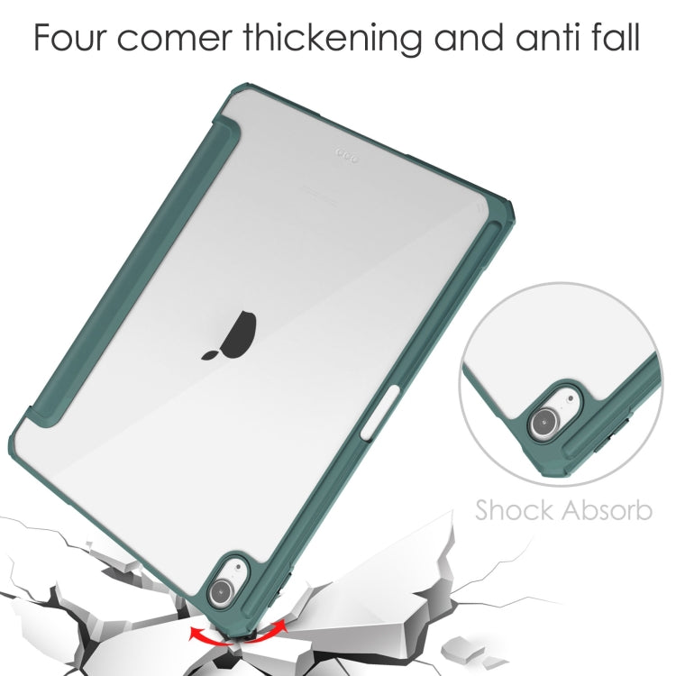 For iPad Air 11 2024 Pure Color 3-fold Clear TPU Smart Leather Tablet Case(Dark Green) - iPad Air 11 2024 Cases by buy2fix | Online Shopping UK | buy2fix