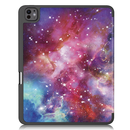 For iPad Pro 13 2024 Custer Painted 3-Fold Holder Smart Leather Tablet Case with Pen Tray(Milky Way Nebula) - iPad Pro 13 2024 Cases by buy2fix | Online Shopping UK | buy2fix