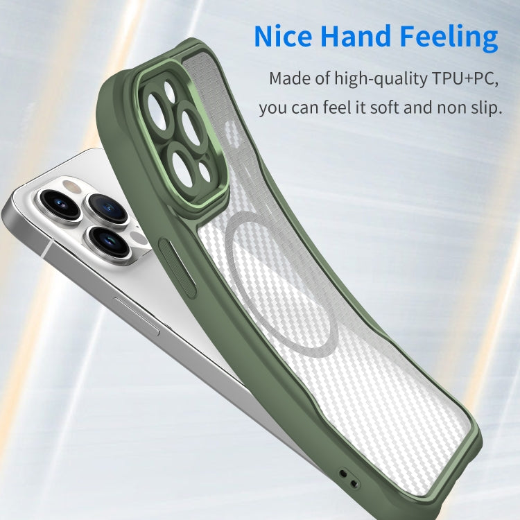 For iPhone 15 Pro Carbon Fiber Texture MagSafe Translucent Phone Case(Green) - iPhone 15 Pro Cases by buy2fix | Online Shopping UK | buy2fix