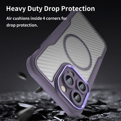 For iPhone 15 Plus / 14 Plus Carbon Fiber Texture MagSafe Translucent Phone Case(Purple) - iPhone 15 Plus Cases by buy2fix | Online Shopping UK | buy2fix