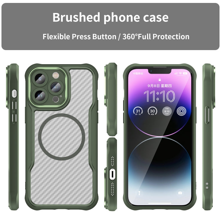 For iPhone 14 / 13 Carbon Fiber Texture MagSafe Translucent Phone Case(Green) - iPhone 14 Cases by buy2fix | Online Shopping UK | buy2fix