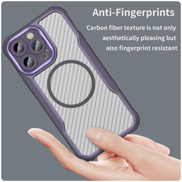 For iPhone 14 Pro Max Carbon Fiber Texture MagSafe Translucent Phone Case(Purple) - iPhone 14 Pro Max Cases by buy2fix | Online Shopping UK | buy2fix