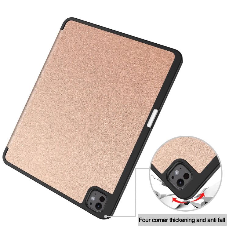 For iPad Pro 13 2024 Custer TPU Pure Color 3-Fold Holder Smart Leather Tablet Case with Pen Tray(Rose Gold) - iPad Pro 13 2024 Cases by buy2fix | Online Shopping UK | buy2fix