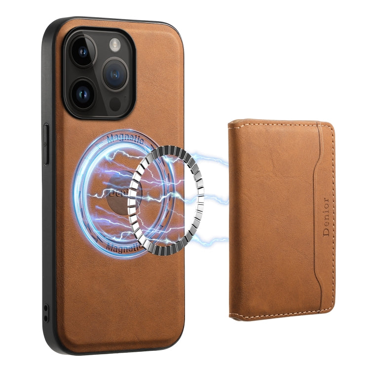 For iPhone 14 Pro Denior D13 Retro Texture Leather MagSafe Card Bag Phone Case(Brown) - iPhone 14 Pro Cases by Denior | Online Shopping UK | buy2fix