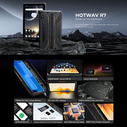 HOTWAV Tab R7 Rugged Tablet, 6GB+256GB, 10.1 inch Android 13 Unisoc Tiger T606 Octa Core 4G Network, Global Version with Google Play(Black Orange) - Other by HOTWAV | Online Shopping UK | buy2fix