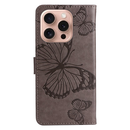 For iPhone 16 Pro 3D Butterfly Embossed Pattern Flip Leather Phone Case(Grey) - iPhone 16 Pro Cases by buy2fix | Online Shopping UK | buy2fix