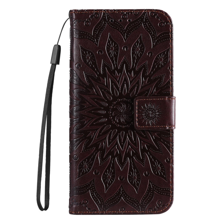 For iPhone SE 2024 Embossed Sunflower Pattern Flip Leather Phone Case(Brown) - More iPhone Cases by buy2fix | Online Shopping UK | buy2fix