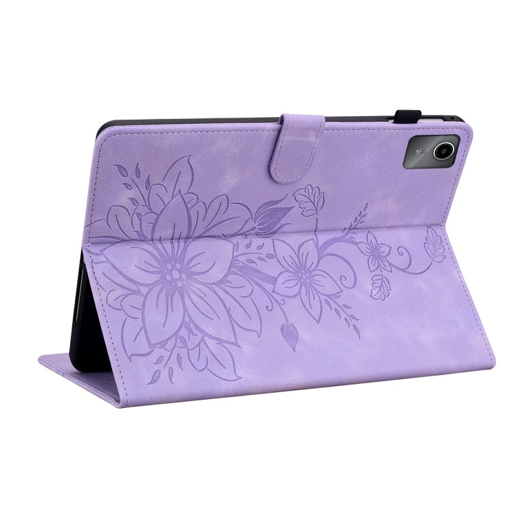 For Lenovo Tab M11/Xiaoxin Pad 11 2024 Lily Embossed Leather Tablet Case(Purple) - Lenovo by buy2fix | Online Shopping UK | buy2fix