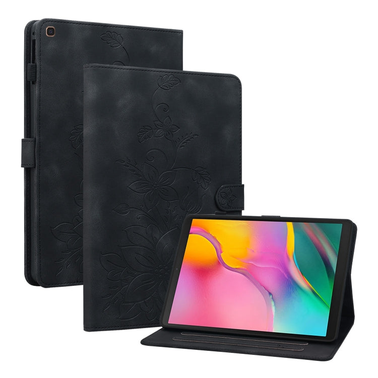 For Samsung Galaxy Tab A 10.1 2019 Lily Embossed Leather Tablet Case(Black) - Tab A 10.1 (2019) T510 / T515 by buy2fix | Online Shopping UK | buy2fix