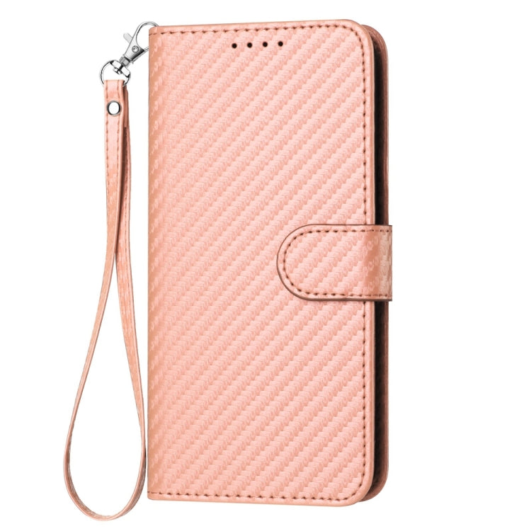 For OPPO Reno10 5G / Reno10 Pro 5G Global YX0070 Carbon Fiber Buckle Leather Phone Case with Lanyard(Pink) - OPPO Cases by buy2fix | Online Shopping UK | buy2fix