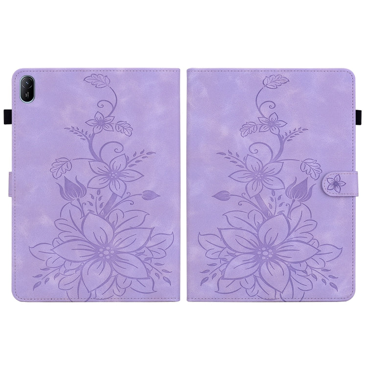 For Huawei MatePad SE 11 2024 Lily Embossed Leather Tablet Case(Purple) - Huawei by buy2fix | Online Shopping UK | buy2fix