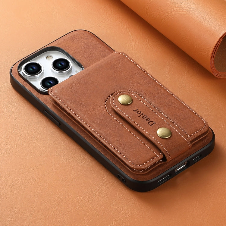 For iPhone 15 Denior D14 NK Retro Pattern MagSafe Magnetic Card Holder Leather Phone Case(Brown) - iPhone 15 Cases by Denior | Online Shopping UK | buy2fix