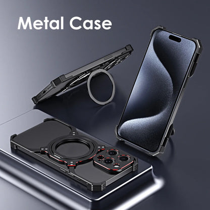 For iPhone 13 Pro Mechanical Arm Borderless MagSafe Holder Metal Phone Case(Black Blue) - iPhone 13 Pro Cases by buy2fix | Online Shopping UK | buy2fix