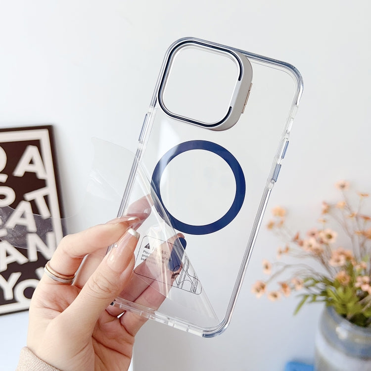 For iPhone 14/13 J2 High Transparent MagSafe Magnetic Frame Holder Phone Case(White) - iPhone 14 Cases by buy2fix | Online Shopping UK | buy2fix