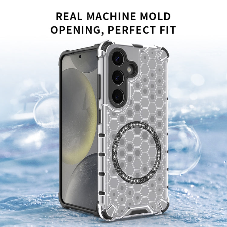 or Samsung Galaxy S25+ 5G Honeycomb Magnetic Ring Shockproof Phone Case(White) - Galaxy S25+ 5G Cases by buy2fix | Online Shopping UK | buy2fix