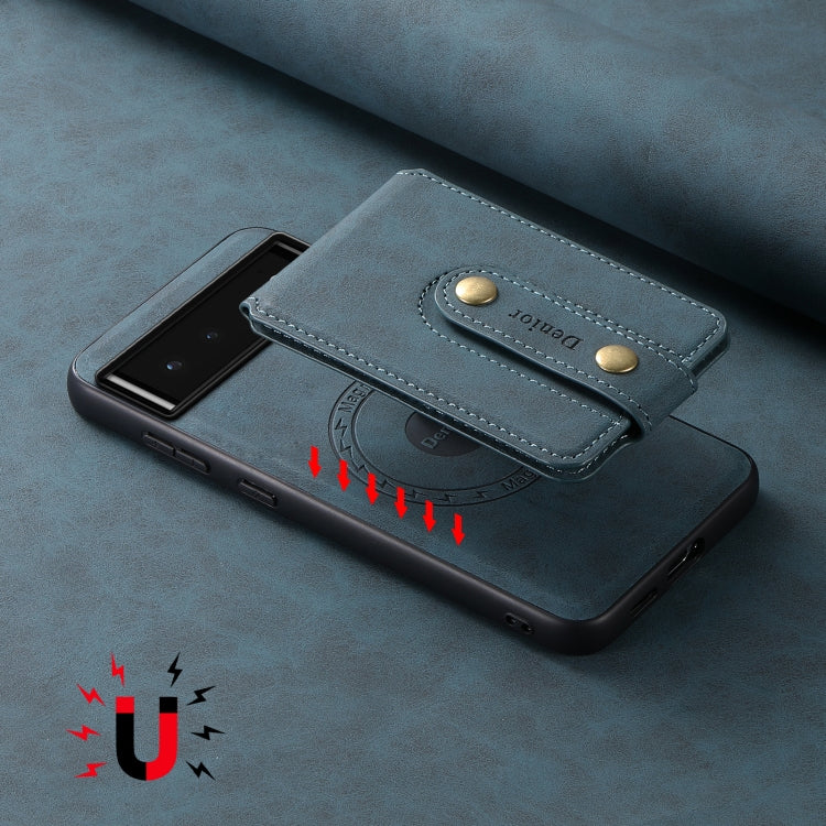For Google Pixel 6 Denior D14 NK Retro Pattern MagSafe Magnetic Card Holder Leather Phone Case(Blue) - Google Cases by Denior | Online Shopping UK | buy2fix