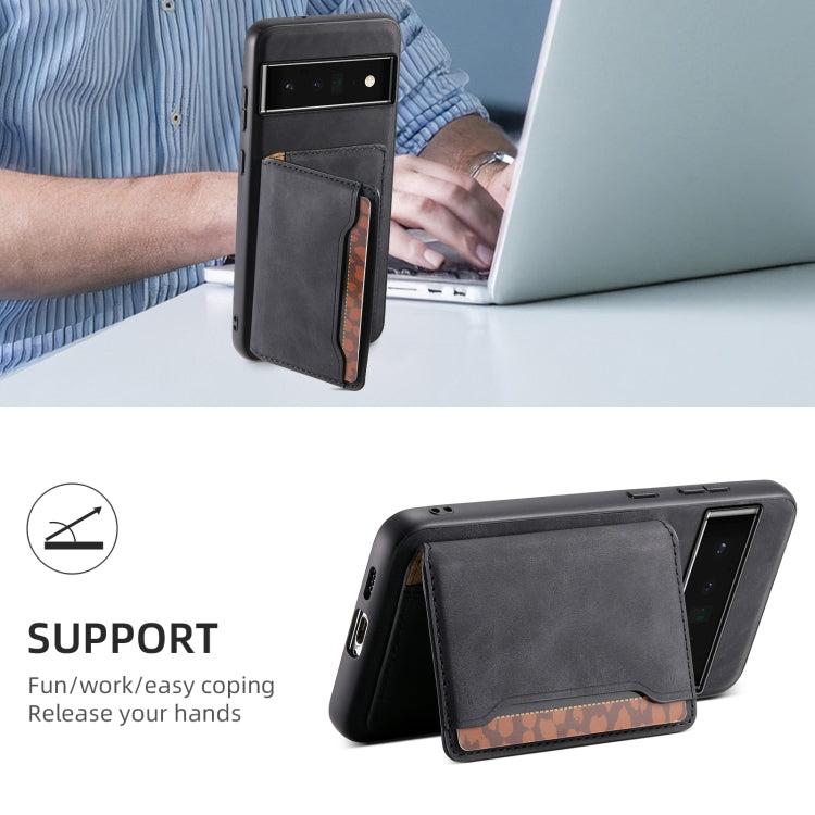 For Google Pixel 6 Pro Denior D13 Retro Texture Leather MagSafe Card Bag Phone Case(Black) - Google Cases by Denior | Online Shopping UK | buy2fix