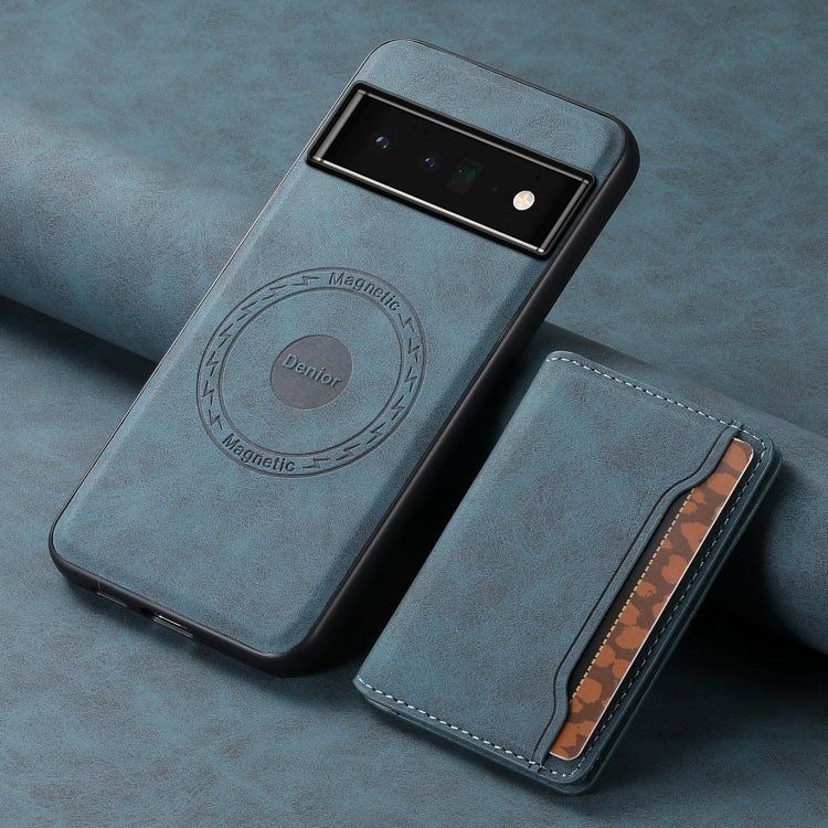 For Google Pixel 6 Pro Denior D13 Retro Texture Leather MagSafe Card Bag Phone Case(Blue) - Google Cases by Denior | Online Shopping UK | buy2fix