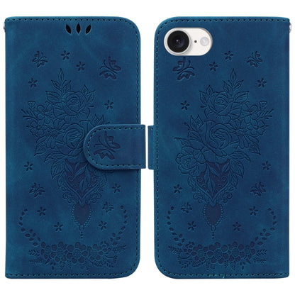 For iPhone SE 2024 Butterfly Rose Embossed Leather Phone Case(Blue) - More iPhone Cases by buy2fix | Online Shopping UK | buy2fix