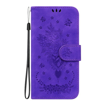 For iPhone 16 Pro Max Butterfly Rose Embossed Leather Phone Case(Purple) - iPhone 16 Pro Max Cases by buy2fix | Online Shopping UK | buy2fix