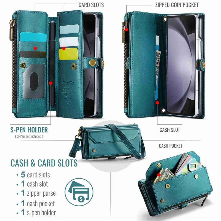 For Samsung Galaxy Z Fold5 CaseMe C36 Card Slots Zipper Wallet RFID Anti-theft Leather Phone Case(Blue-green) - Galaxy Z Fold5 Cases by CaseMe | Online Shopping UK | buy2fix