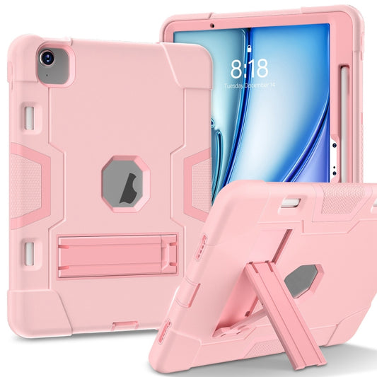 For iPad Air 11 2025 / 2024 Contrast Color Silicone Acrylic PC Tablet Case with Holder(Rose Gold) - iPad Air 11 2025 / 2024 Cases by buy2fix | Online Shopping UK | buy2fix